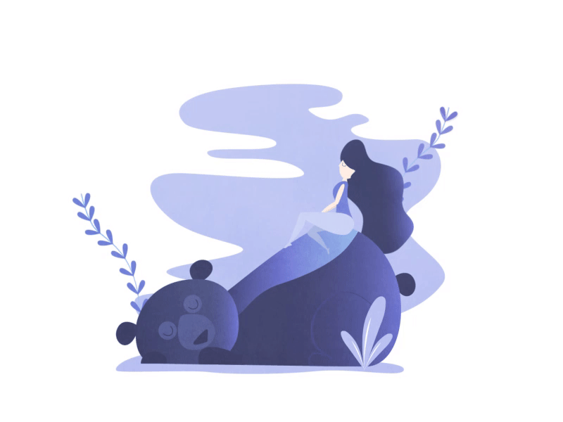 Sleepy Bear. animation bear flowers girl hair illustration