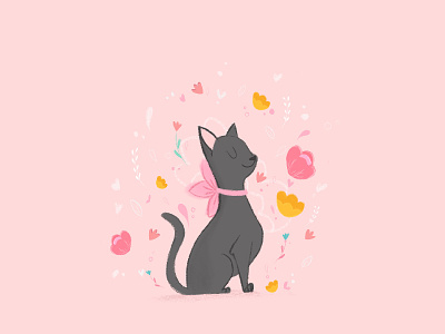Cat. cat cat illustration flowers illustration