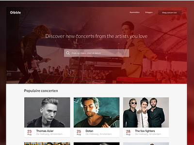 homepage concerts design interface music ui ux web