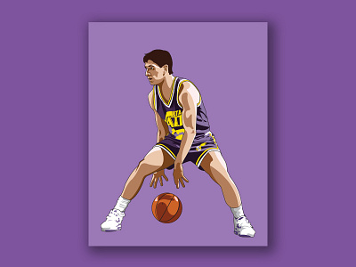 John Stockton basketball illustration illustrator jazz john stockton photoshop purple retro throwback utah jazz vector