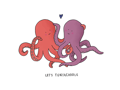 Let's Tentacuddle animals cartoons cute greeting card illustration octopuns octopus pun punny puns valentine valentines day
