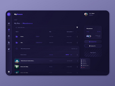 MyStream Dashboard cloud dashboard download drag n drop file sharing film folder hosting list loading neomorphic neomorphism neumorphic neumorphism service sharing stream streaming upload video