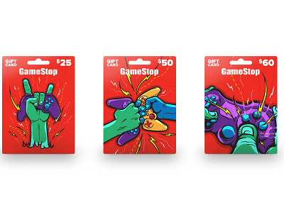 GameStop Gift Card Illustrations action art energy game gaming gift card hand hands illustration red video video game video games