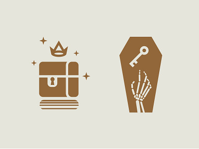 Passion Project - Explorations 2 badge brand chest coffin crown hand illustration key reach skeleton symbol treasure