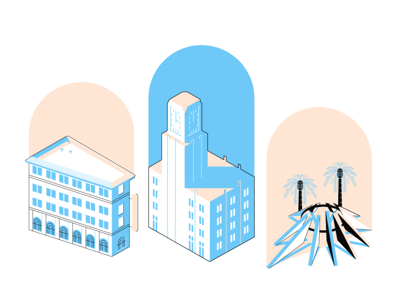 So Cal landmarks personal moderne city architecture illustration