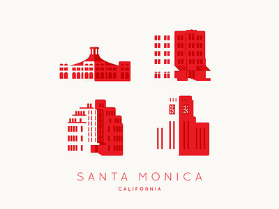 Santa Monica Landmarks architecture city illustration moderne personal red