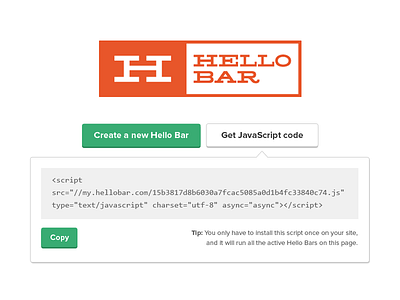 Let's install Hello Bar! app code snippet hello install interface javascript minimalist ui ux web web app website