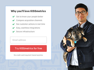 Why you'll love KISSmetrics branding cta dog form landing page page person signup signup form ui ux website