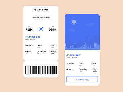 Boarding Pass UI boarding pass