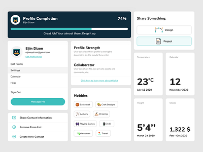 Profile Components profile components profile design profile ui