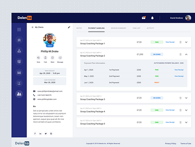 Payment handling dashboard coaching platform dashboad interaction design payment profile