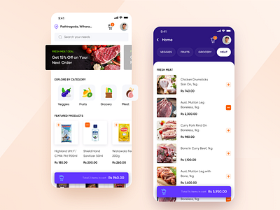 Grocery Delivery App UI Design clean design delivery app ecommerce app food app interaction design interactive design ios mobile app online shopping