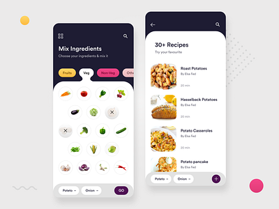 Find Recipes list mobile ui recipes search simple tab uiux