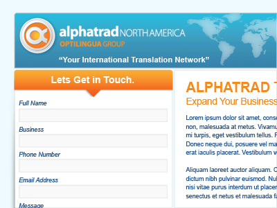 Alphatrad Landing Page communications contact us landing page translation web design