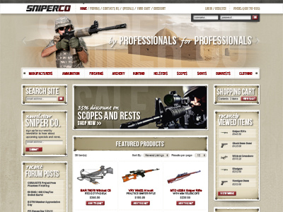 Sniper Co. Homepage Design e commerce home page magento military web website
