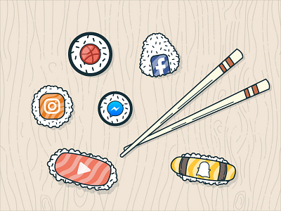Social Sushi apps dribbble facebook food instagram snapchat social sushi youtube