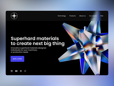 Superhard materials landing page concept cinema 4d design illustration landing ui