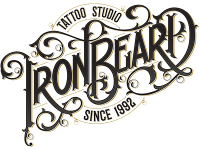 Iron Beard Tattoo Studio custom lettered logo of studio tattoo