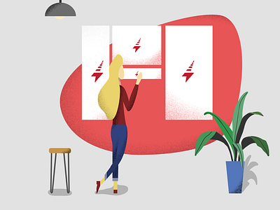 Thunder Creative Management Platform Illustration advertisement branding chair design flat icon illustration lamp logo minimal plant shadowing thunder vector woman