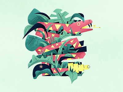 E 36 36daysoftype e grass green illustration jungle pink plant snake type