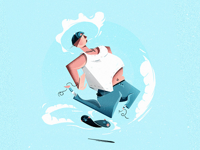 "S" for Sams to old to skate blue character colour design illustration line person texture type