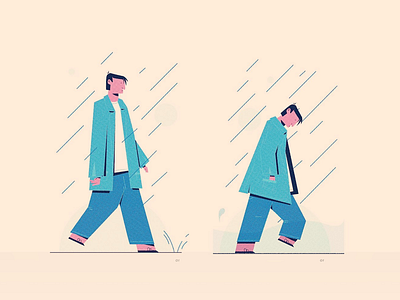 Walk blue character person rain walk wet