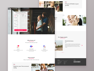 Online dating service dating design icon set landing page landing page design product design typography ui ux web design website