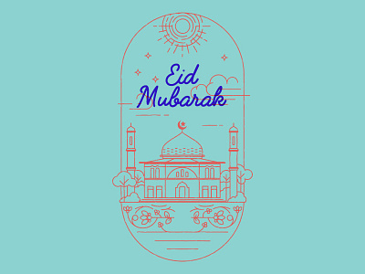 Eid Mubarak 1438 H eid emblem illustration line monoline mosque