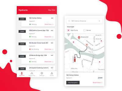 FireFighter App app clean fire firefighters maps minimal mobile navigation red ui ux