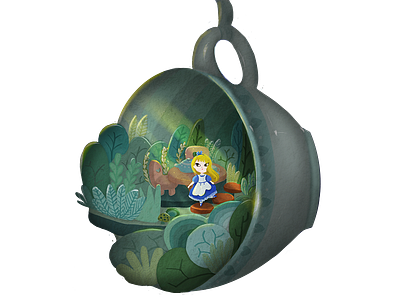 Alice in Mad Tea Party scene. art digital drawing first illustration painting storytelling