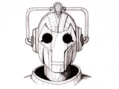 Veteran Cyberman black and white doctorwho drawing illustration pen