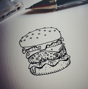 It's not Wendy's, it's mine. burger bw illustration ink pen