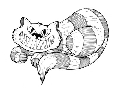 Cheshire cat animal black white cat drawing illustration pen ink