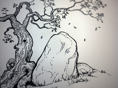Rock, paper... tree black white drawing illustration landscape pen sketch tree