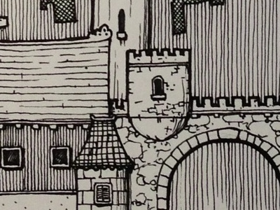 The City & The Castle black white castle cityscape drawing illustration pen pen ink sketch