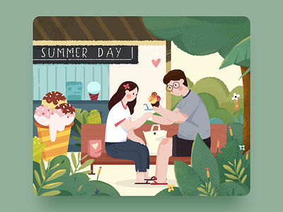 Summer Day couple flat green illustration love summer web
