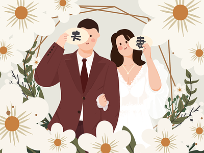 Wedding couple design flat illustration love wedding wedding card