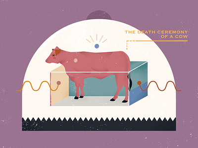 The death ceremony of a cow color cow design flat illustration purple