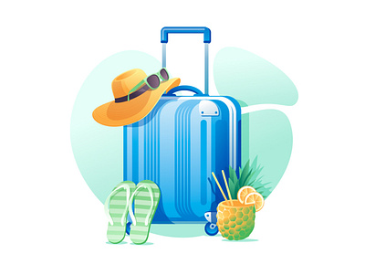 Beach travel objects adventure beach blue cocktails departure design flat flight illustration object orange suitcase sun travel tropick vacation vector vector art vector artwork vector illustration