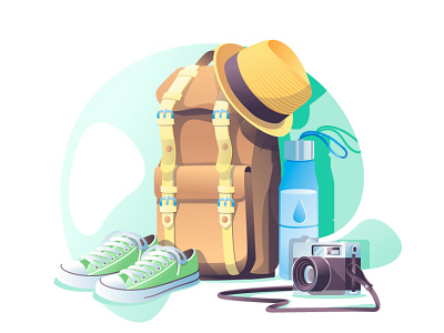 travel2 adventure art backpack blue bottle camera city guide flatdesign fotocam hathaway illustration keds objects travel vacation vector art walk