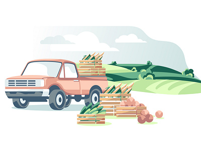 Agriculture harvest landscape abstract agriculture art car delivery design field flat harvest illustration isolated lifestyle traditional transport truck ui vector vector artwork vector illustration vehicle