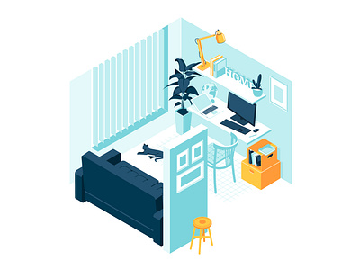 Isometric interior home office room vector illustration by Maria Ahafonova  on Dribbble