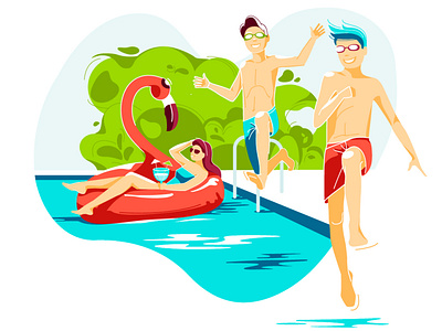 summer pool blue character design flat illustration joy jump lifestyle pool restaurant summer mood summertime ui vector vector art vector illustration