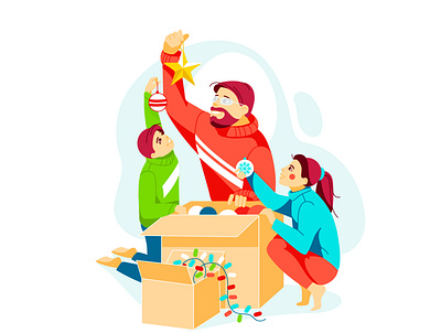 x-mas boxes celebrate character decorate family happy illustration tree vector vector illustration xmass