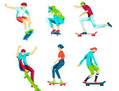 skateboarders characters colorfull dynamic illustration skate skateboards sport street vector youth