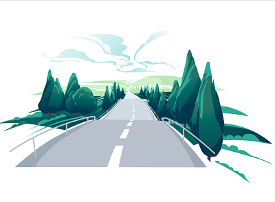 landscape 3 air clouds green hills horizon illustration landscape road summer trees way weather