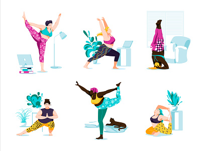 bodypositive yoga bodypositive character colorful illustration lifestyle pretty races sport vector wellness yoga