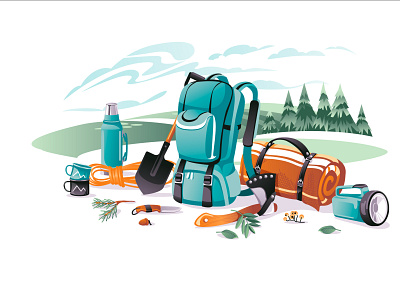 camping adveture camping cartoon equipment illustration landscape objects season survive vector