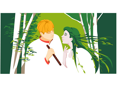 Lesya Ukrainka "The Forest Song" characters classic fairy tale fantasy flat forest green heroes illustration literature lovestory nature people ukraine vector art