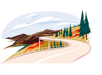 Welcome to autumn! autumn drive fall hills illustration landscape mountains ride road route season sky tourism travel trip vacancy vector way